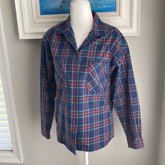 Vintage 62 East Tartan Plaid Button Navy Up Button Pocket Shirt Small - Picture 2 of 9